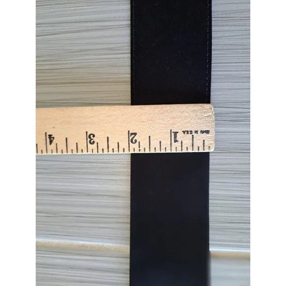 St. John Black Wide Belt With Gold Buckle Leather & Polyurethane Size 12 USA - Picture 9 of 9